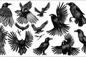 A black raven flapping its wings tattoo idea