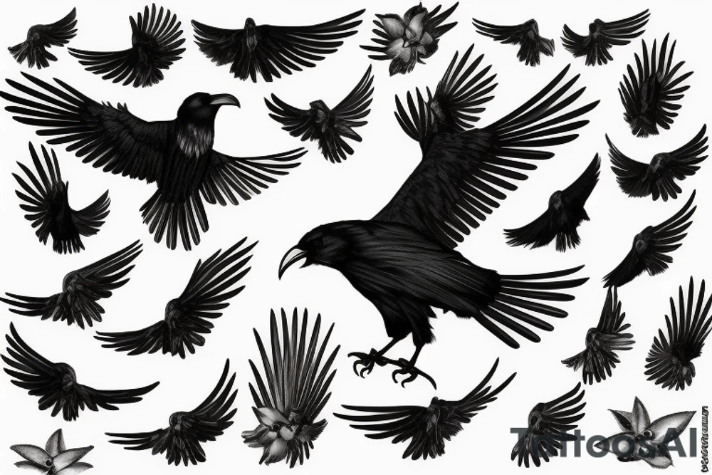 A black raven flapping its wings tattoo idea