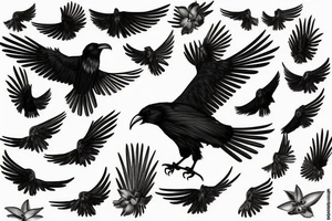 A black raven flapping its wings tattoo idea