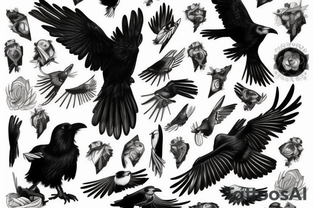 A black raven flapping its wings tattoo idea