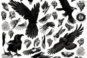 A black raven flapping its wings tattoo idea