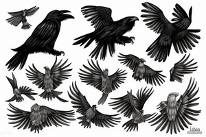 A black raven flapping its wings tattoo idea