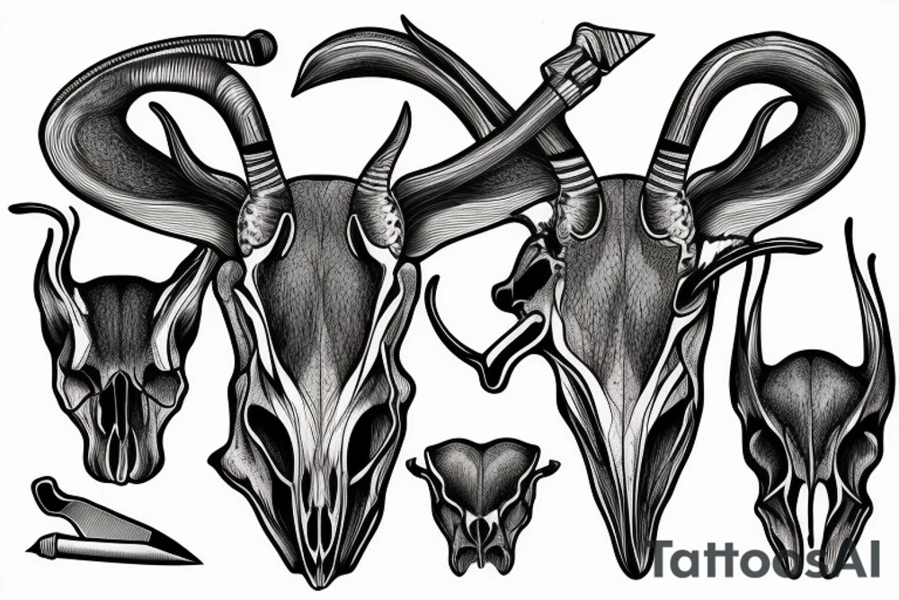 half of an antelope skull with a knife tattoo idea