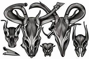 half of an antelope skull with a knife tattoo idea