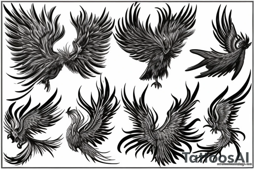 realistic phoenix flapping wings tattoo idea