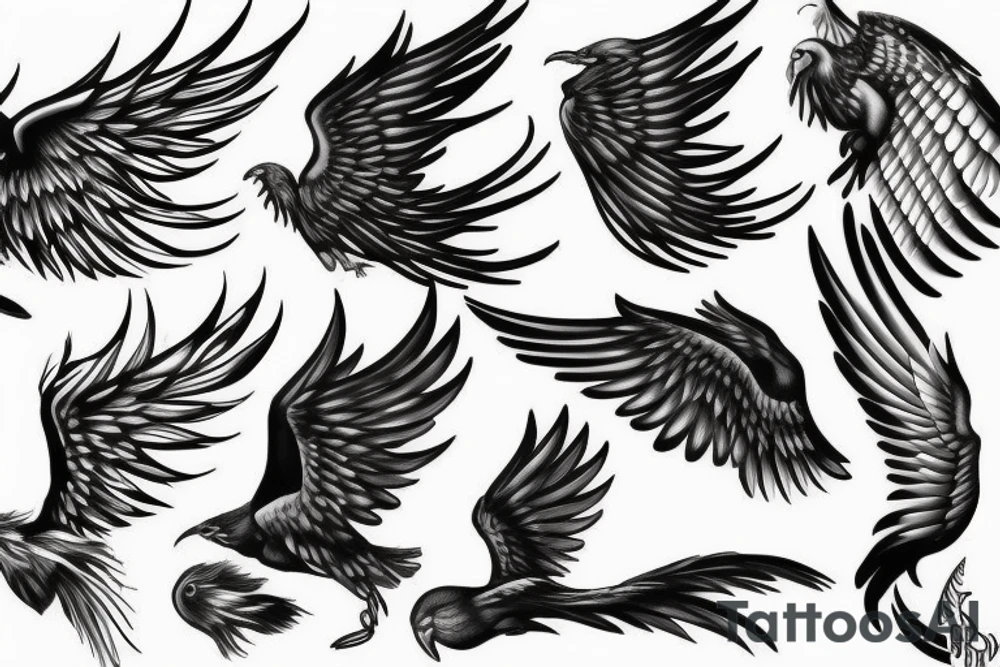 realistic phoenix flapping wings tattoo idea