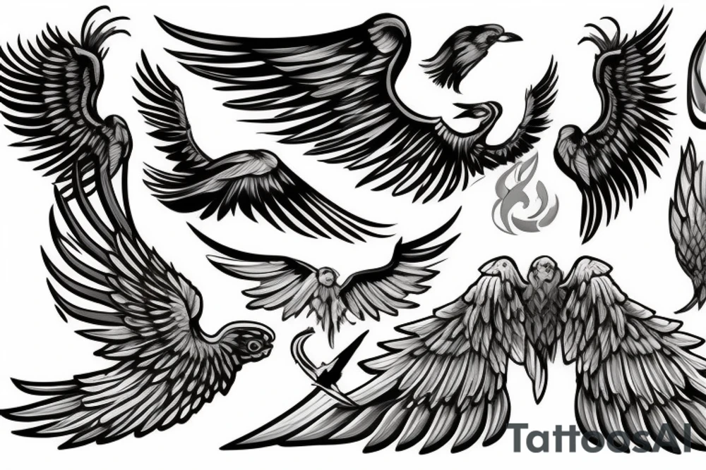 realistic phoenix flapping wings tattoo idea