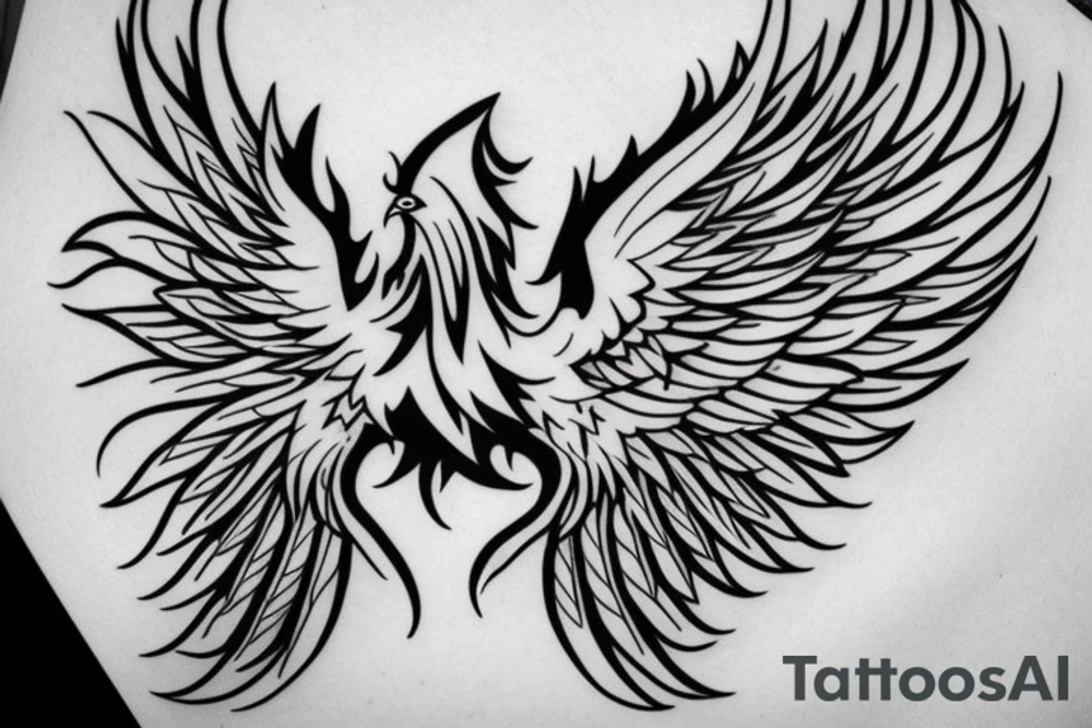 realistic phoenix flapping wings tattoo idea