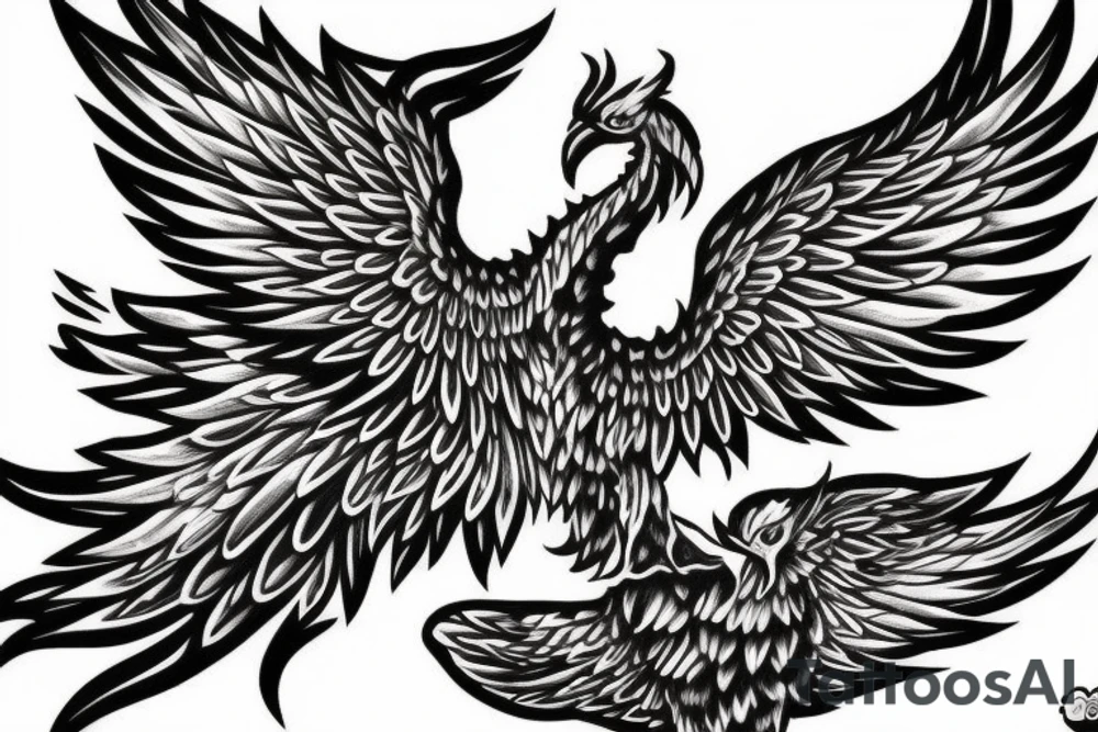 realistic phoenix flapping wings tattoo idea
