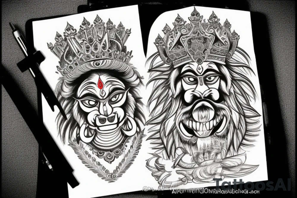 Narasimha dev with crown tattoo idea