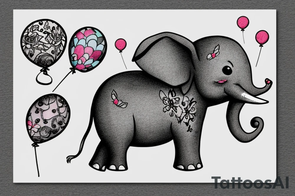 Little Elephant with baloon tattoo idea