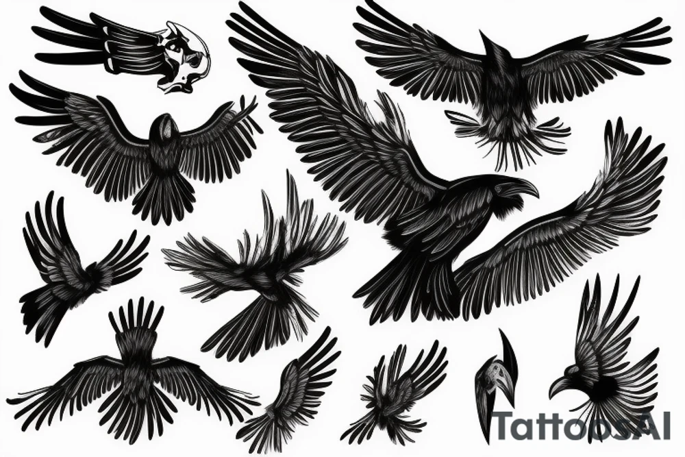 A black raven with outstretched wings tattoo idea