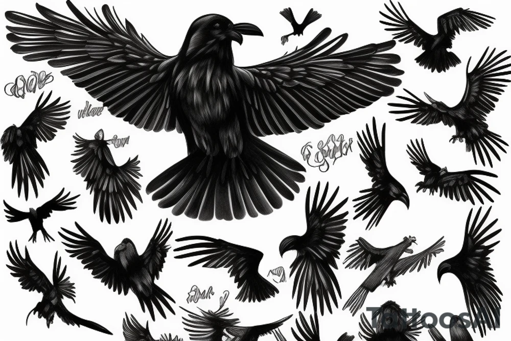 A black raven with outstretched wings tattoo idea