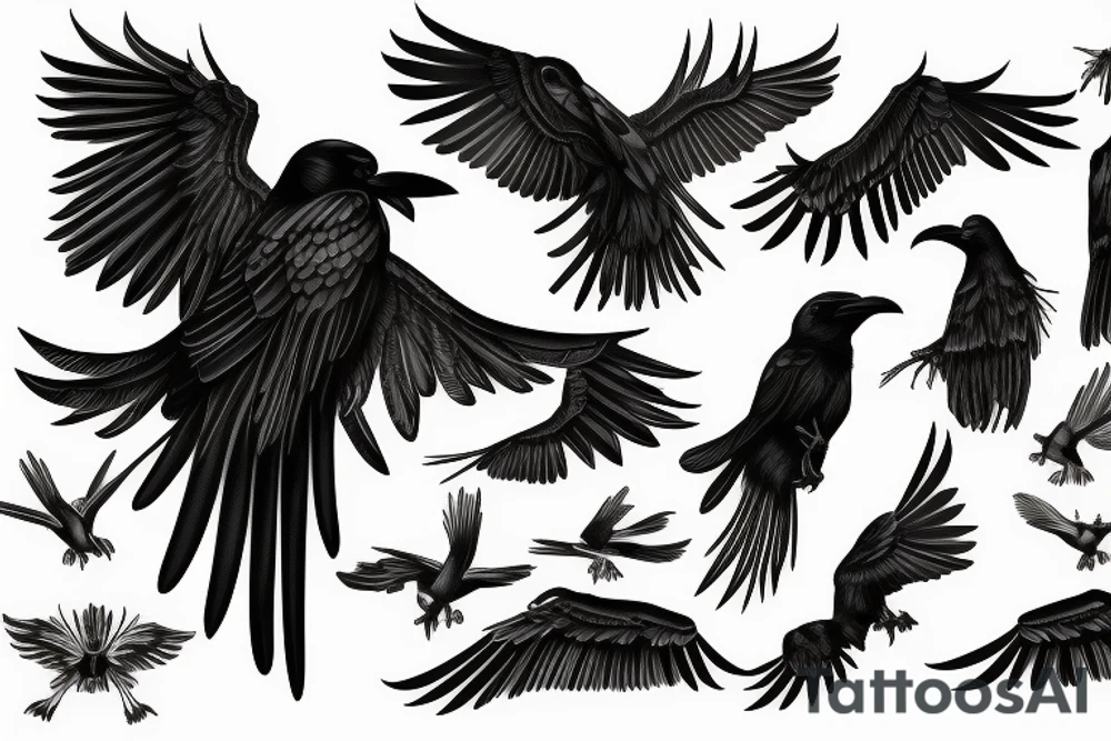 A black raven with outstretched wings tattoo idea