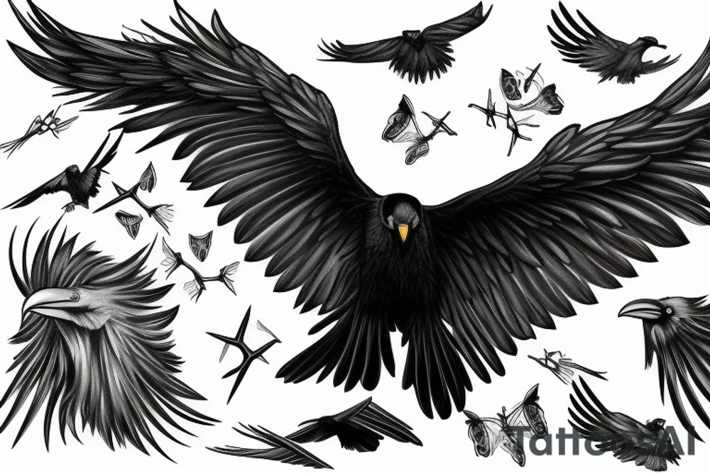 A black raven with outstretched wings tattoo idea