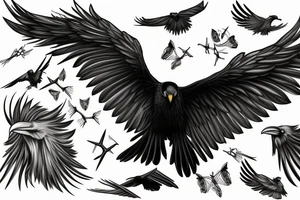 A black raven with outstretched wings tattoo idea