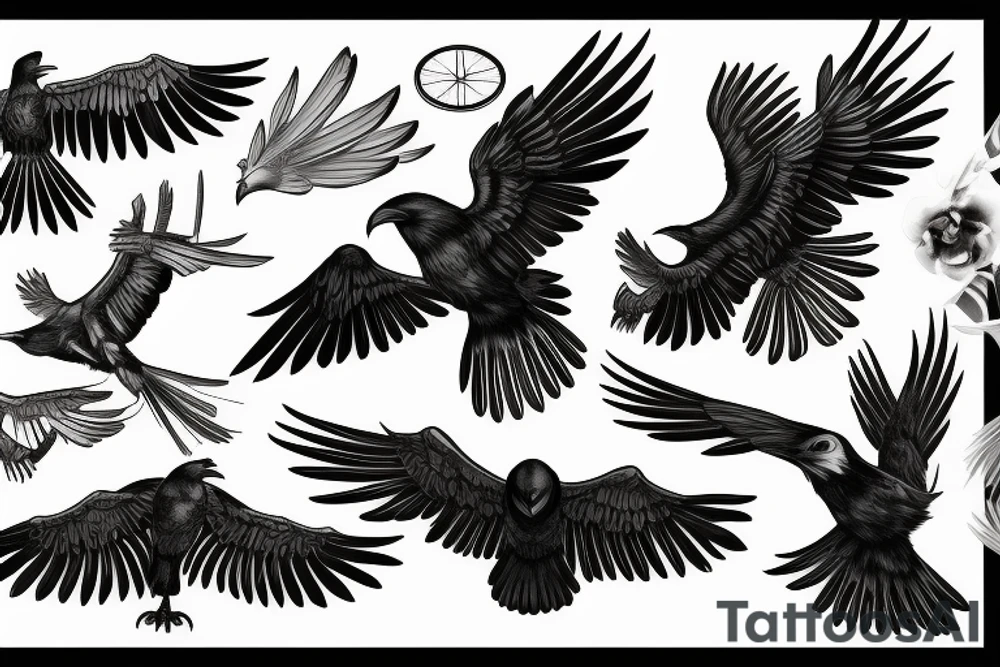 A black raven with outstretched wings tattoo idea