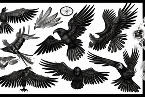 A black raven with outstretched wings tattoo idea