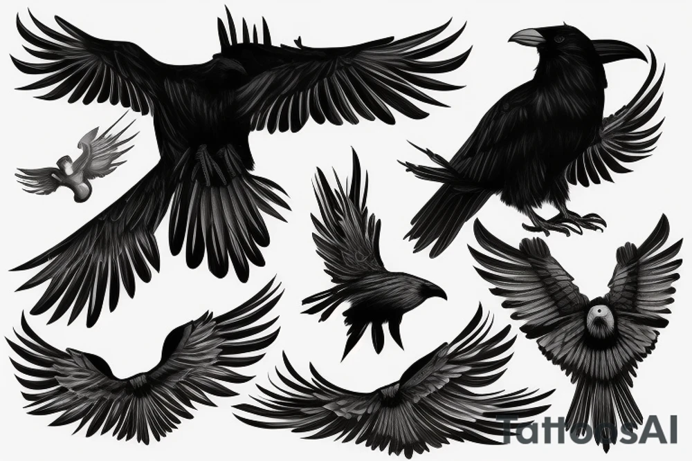 A black raven with outstretched wings tattoo idea