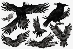 A black raven with outstretched wings tattoo idea