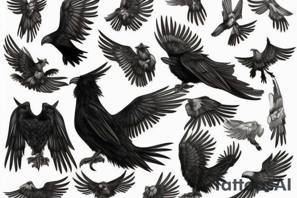 A black raven with outstretched wings tattoo idea