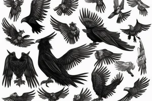 A black raven with outstretched wings tattoo idea