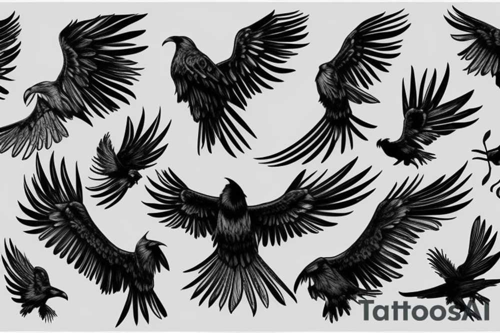 A black raven with outstretched wings tattoo idea