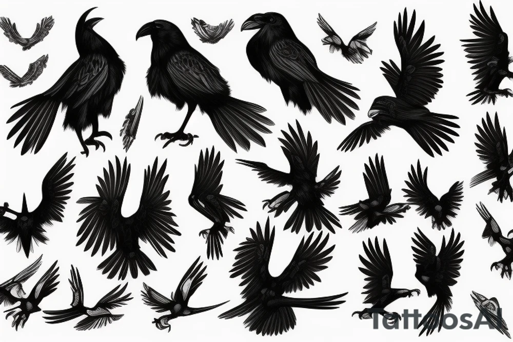 A black raven with outstretched wings tattoo idea