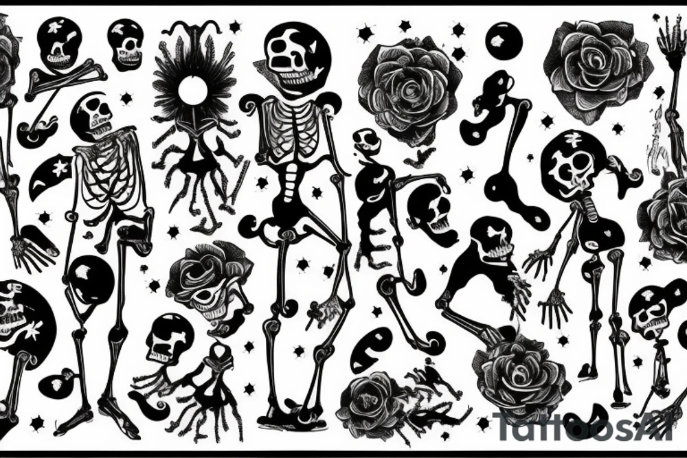 Skeletons dancing by the moon tattoo idea