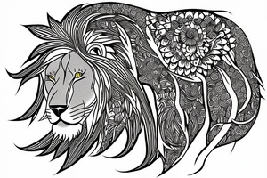 A lion surrounded by morning glory tattoo idea