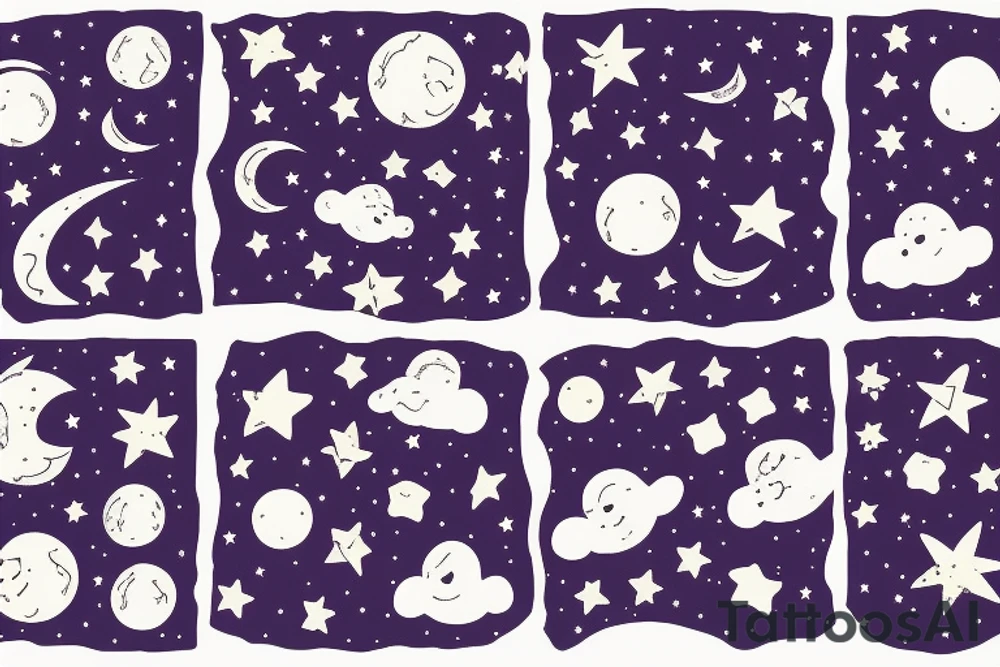 the night sky with the stars and miniature cat tattoo idea