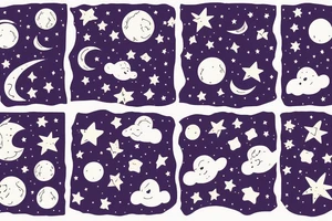 the night sky with the stars and miniature cat tattoo idea