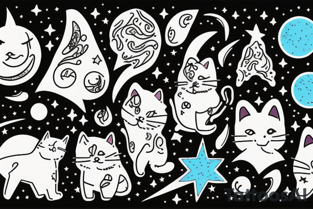 the night sky with the stars and miniature cat tattoo idea