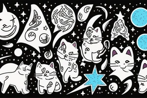 the night sky with the stars and miniature cat tattoo idea