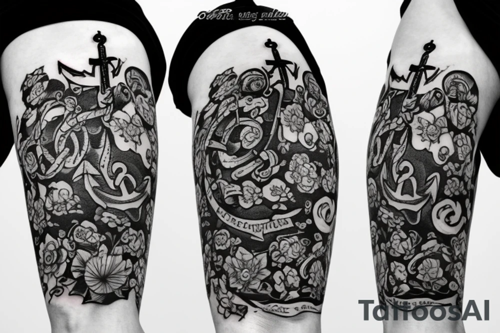 anchor in flowers on the background of the universe tattoo idea