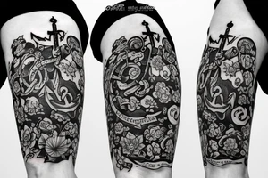 anchor in flowers on the background of the universe tattoo idea