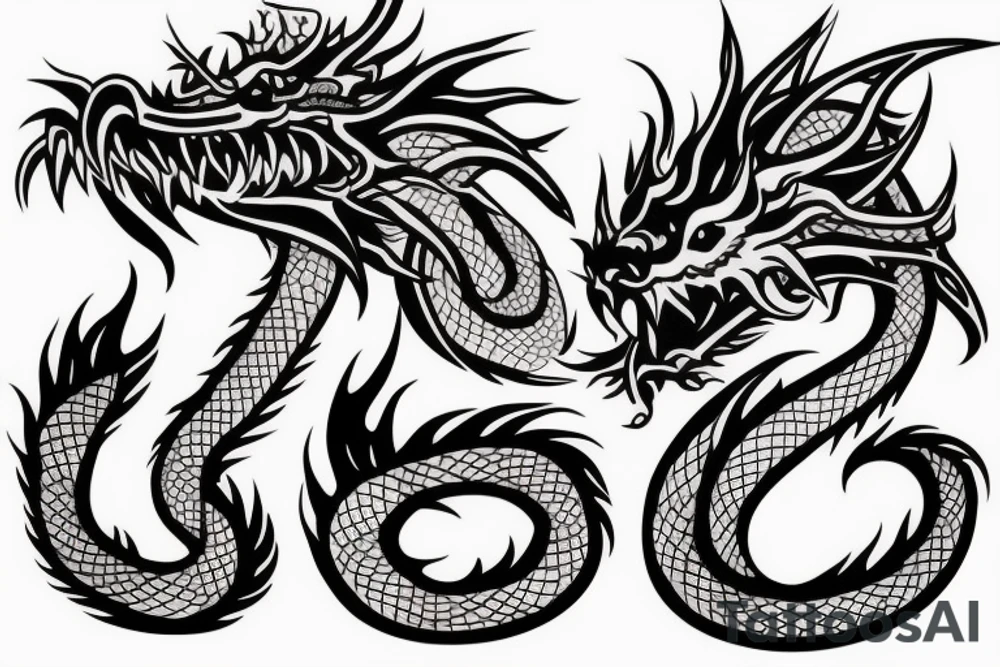 Brutal Asian dragon with a line of eyes along the entire length of the body tattoo idea