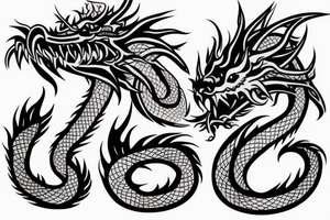 Brutal Asian dragon with a line of eyes along the entire length of the body tattoo idea