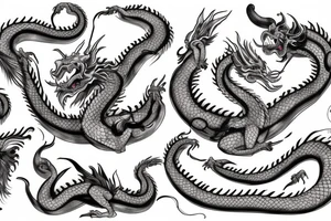 Brutal Asian dragon with a line of eyes along the entire length of the body tattoo idea