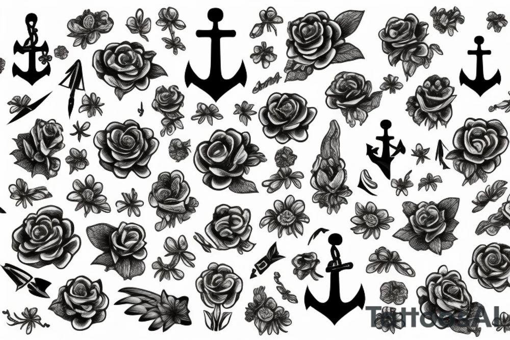 anchor in flowers on the background of the universe tattoo idea