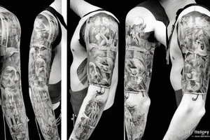 Jesus Christ praying on his knees in shabby clothes tattoo idea