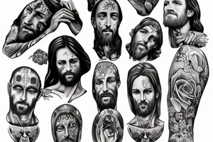 Jesus Christ praying on his knees in shabby clothes tattoo idea