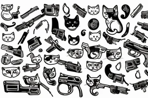 white cat with gun in arm tattoo idea