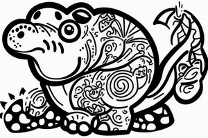 little hippo, little worm and little bird are friends tattoo idea