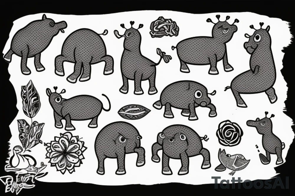 little hippo and little bird are friends tattoo idea