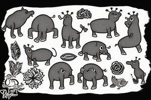 little hippo and little bird are friends tattoo idea
