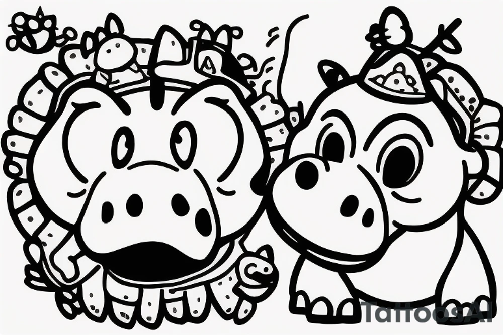 little hippo and little bird are friends tattoo idea