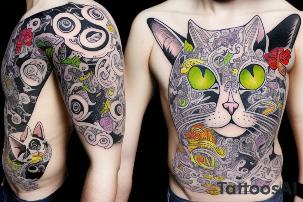 cat eat milk tattoo idea