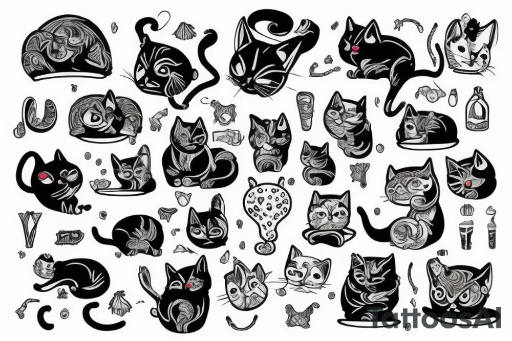cat eat milk tattoo idea