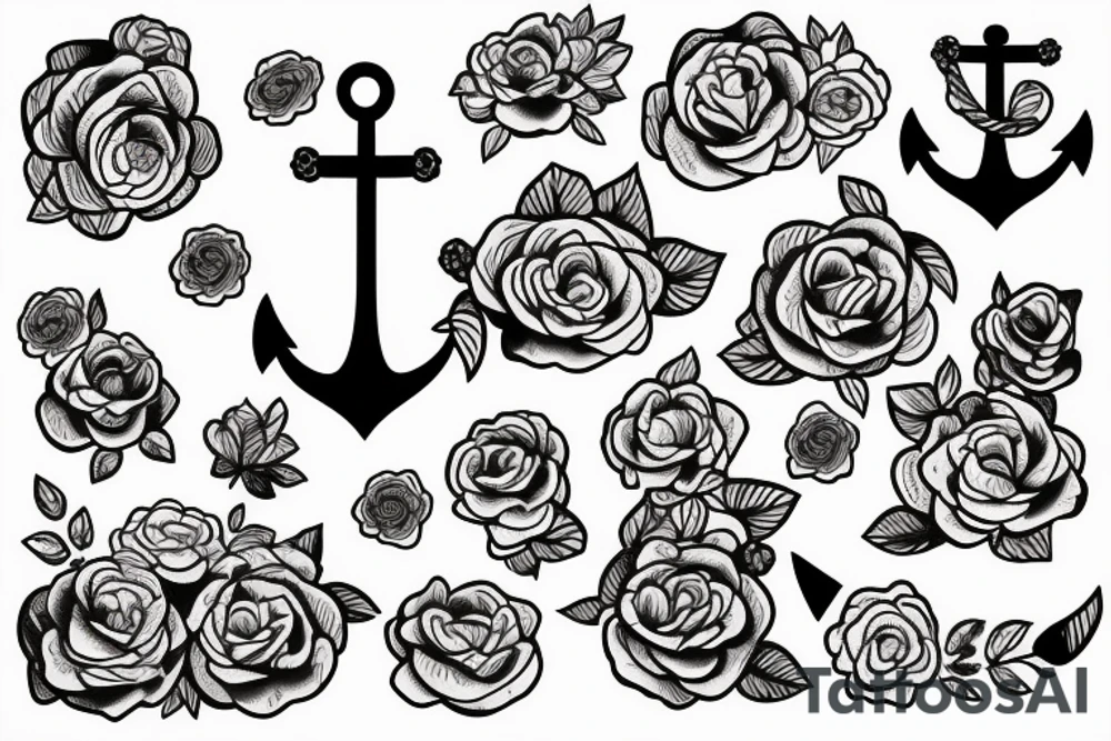 generate a sketch of an anchor tattoo in flowers on a space background tattoo idea